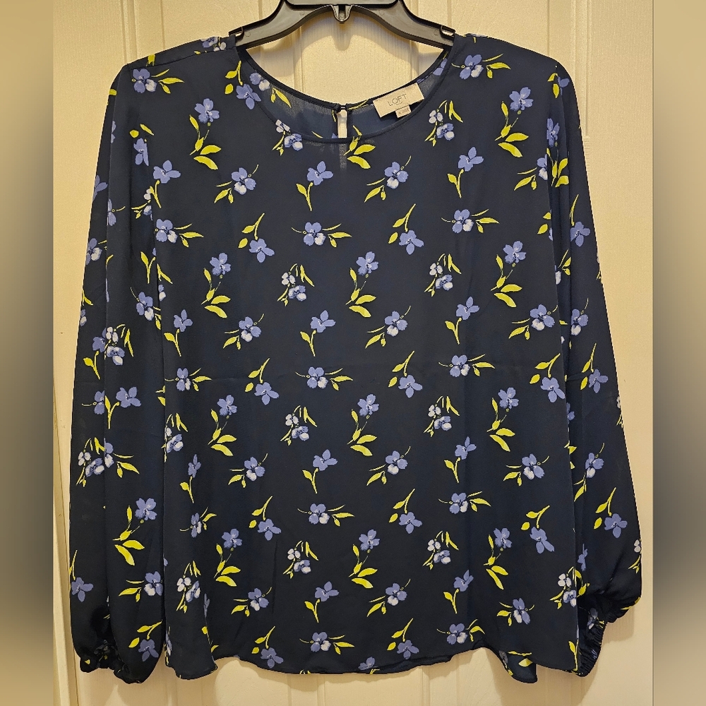 LOFT Outlet Floral Navy Blue Women's Top - XL
